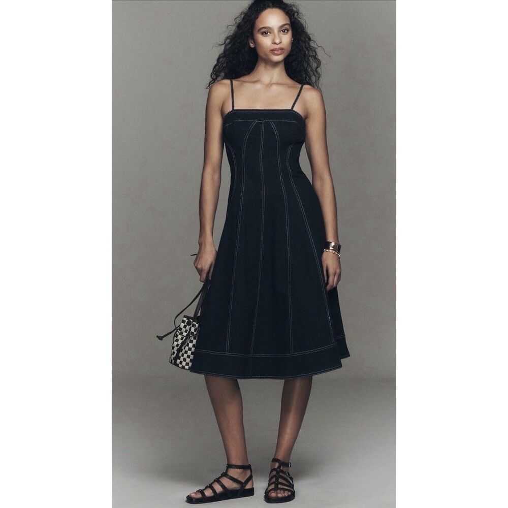 Anthropologie Pilcro Denim Midi Dress Marin Square Neck Retro Vacay Size XL NWT